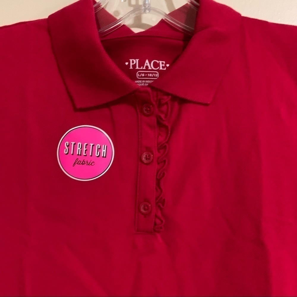 The Children’s Place Stretch Fabric Red Short Sleeve Ruffle Polo. LG 10/12 - Picture 7 of 7